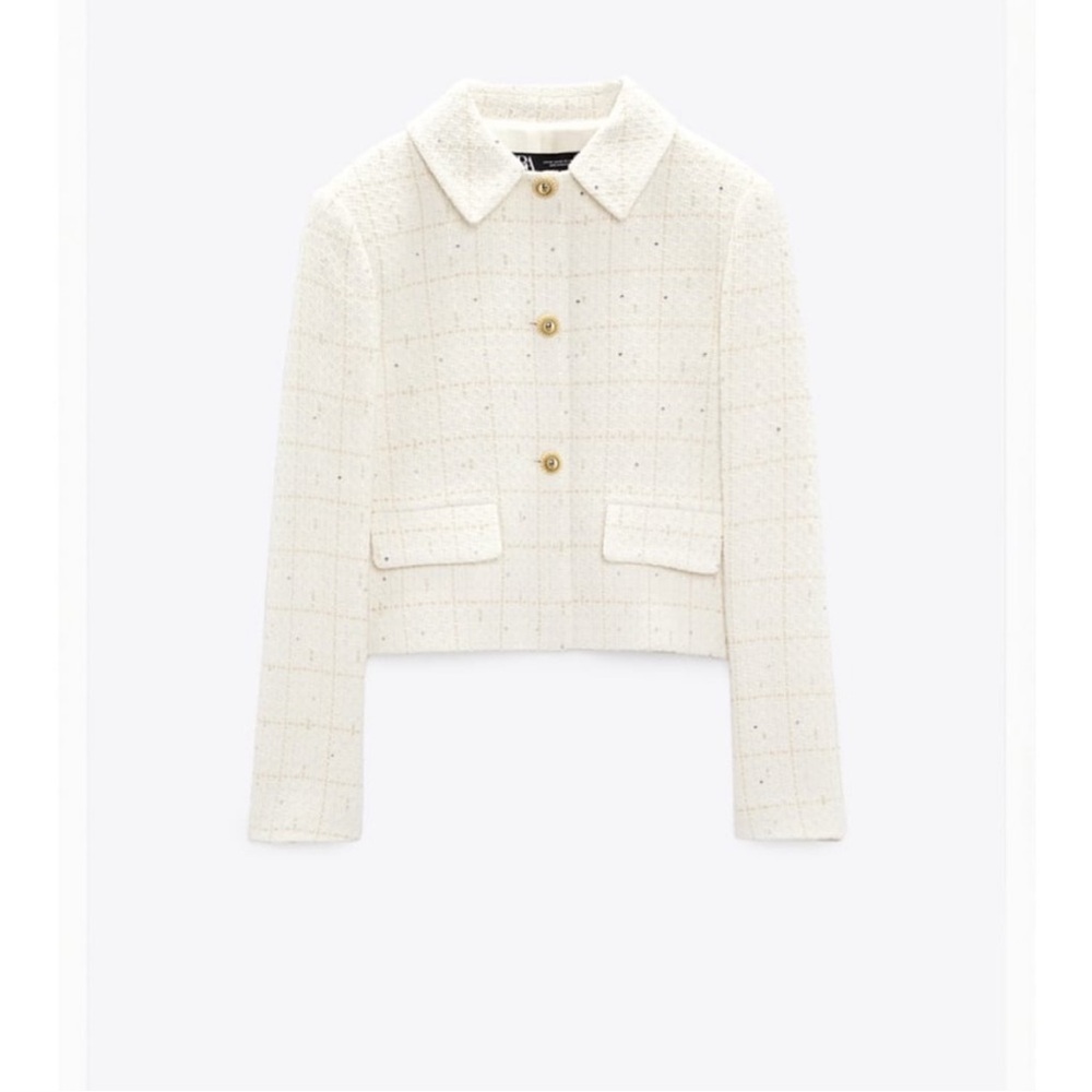 Zara Textured Cream Gold Blazer XS NWT